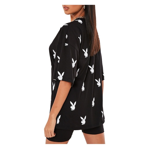 ★ Playboy Misguided Unisex Oversized Collab Graphic T-shirt - Black/White ★ - Picture 11 of 17